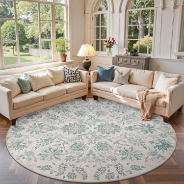 Imagem de jinchan Tapete redondo floral clássico de 2,1 m com design vintage de 1,8 m, lavável à máquina, ultrafino, tapete interno antiderrapante para quarto, sala de jantar, sala de estar