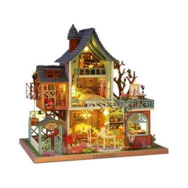 Imagem de Casa De Boneca De Madeira Com Luz LED Quebra-Cabeça 3D Modelo De Monta