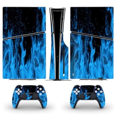 Imagem de Skin Sticker Compatible with PS5 Slim Disc Console and Controller, Protective Vinyl Decal Game Accesorries Cover Wrap (Blue)