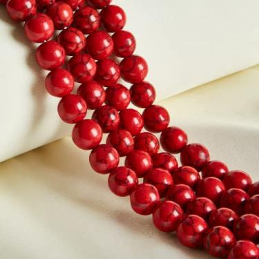 Imagem de 35 contas de 10 mm turquesa vermelha natural contas de pedra preciosa redonda solta para fazer joias