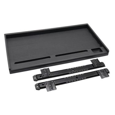 Imagem de Milageto Sob a mesa PC PC TELHADO Bandejas de retângulo Acessório de substituição Instale facilmente 20.2x10.6inch com parafusos Organizador do teclado, Black 35mm W Rail