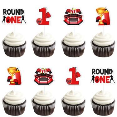 Imagem de Wonmelody Boxing 1st Birthday Cake Decor 36Pcs Round One Cupcake Toppers Boxing Gloves Cupcake Toppers Boxer Gym Theme Table Decor Fight Sports Wrestling Party Supplies for 1st Boxer Match Birthday