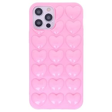Imagem de DMaos Capa feminina para iPhone 12 Pro/12 3D Pop Bubble Heart Kawaii, linda feminina para iPhone12 Pro 6,1 polegadas - Rosa