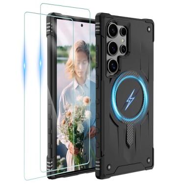 Imagem de Gritup Capa para Samsung Galaxy-S24-Ultra-Case com Magsafe, 2× protetor de tela, S24 Ultra Magnetic Capa protetora anti-impressão digital de grau militar à prova de choque para Galaxy S24 Ultra, preta