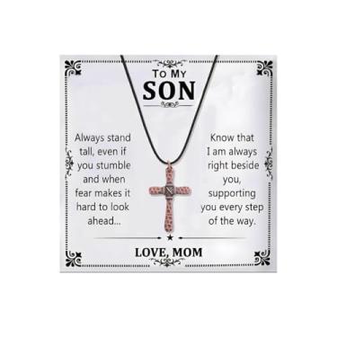 Imagem de Colar masculino To My Son from Mom com pingente de cruz de couro, presentes para filhos, presentes de aniversário inspiradores para homens, Zinco, Sem Pedra Preciosa