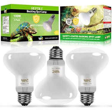 Imagem de LUCKY HERP Novo Pacote Com 3 Lâmpadas De Aquecimento Para Répteis 100 W (3ª Geração, Mais Seguro), Lâmpada Uva Anfíbios, Holofote Luz Diurna Dragões Barbudos, Lagartos E Tartarugas