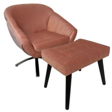 Imagem de Kit Poltrona Giovana Giratória Cromado, Puff Capitonê Luxo e Almofadas