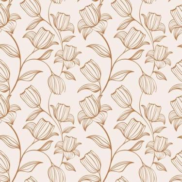 Imagem de Papel De Parede Adesivo Bege Flores Nude Marrom Floral 10m