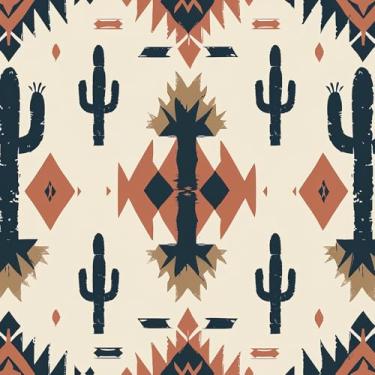 Imagem de Livelynine 44,5 x 701 cm Papel de parede vintage ocidental Peel and Stick Boho Chic Aztec Cactus South Indian Papel de parede tradicional para banheiro sala de estar capa de parede papel de contato