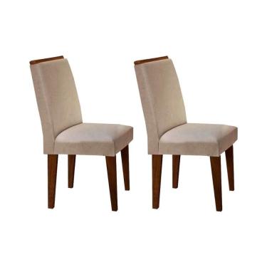 Imagem de Cadeira Sala De Jantar Lunara Kit 2 Un Madeira Capuccino-linho Bege Turim - Rufato