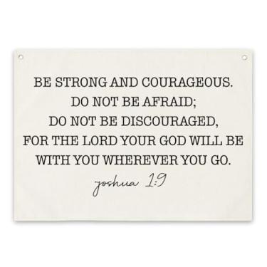 Imagem de Decoração Cristã Inspiradora, Versículo da Bíblia Bandeira de Josué 1:9, Banner de lona Be Strong and Courageous, verso da Bíblia, decoração de casa, presente cristão, bandeira de banner de lona