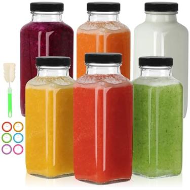 Imagem de CAKKVDE Garrafas de suco de vidro de 350 ml com tampas, pacote com 6, garrafas de vidro reutilizáveis, frascos de água de 350 ml para leite, suco, kombucha, gengibre, copos de bebida, frascos de suco