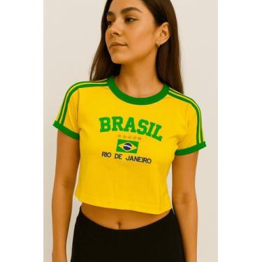 Imagem de Cropped Brasil Bordada Feminina - ToJoia18k, Amarelo, M