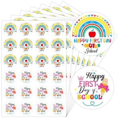 Imagem de AWEELON 1000 peças de adesivos autoadesivos Happy First Day of School Roll Rainbow Pencil Apple para decoração de envelope de álbum de recortes de volta às aulas 2 estilos