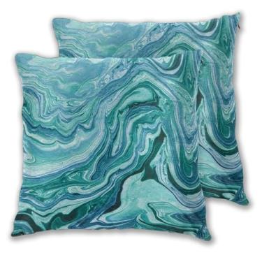 Imagem de Abucaky Conjunto de 2 fronhas de almofada de textura de mármore turquesa azul turquesa para sofá, escritório, quarto, decoração de casa, 45 x 45 cm
