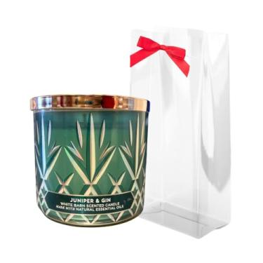 Imagem de Bath & Body Works Juniper & Gin Conjunto de 3 velas perfumadas para presente com laço vermelho para feriados - 411 g
