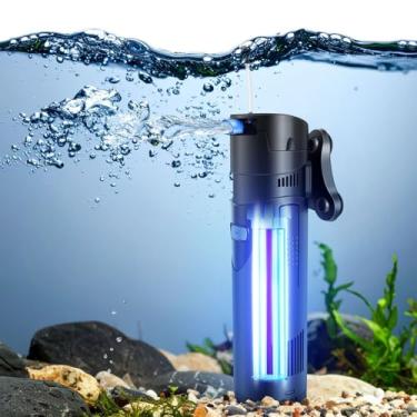 Imagem de Flexzion Filtro de aquário U-V, filtro de aquário de 100 galões com luz U-V para limpeza de controle verde, bomba submersível de aquário de 200 GPH para tanque de tartaruga, água doce cristalina e