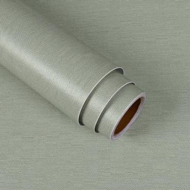 Imagem de VaryStyle Papel de parede de pano de grama verde sálvia texturizado, descascar e colar, papel de contato para gavetas de banheiro, impermeável, vinil, adequado para locatários, papel de parede de