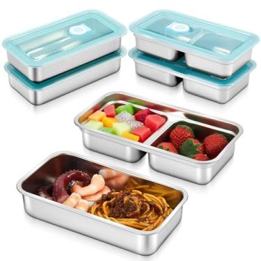 Imagem de Blushtier 4 recipientes reutilizáveis para lanches, recipientes de condimentos de aço inoxidável Grab and Gay, compartimentos duplos com tampa, armazenamento de alimentos de aço inoxidável para