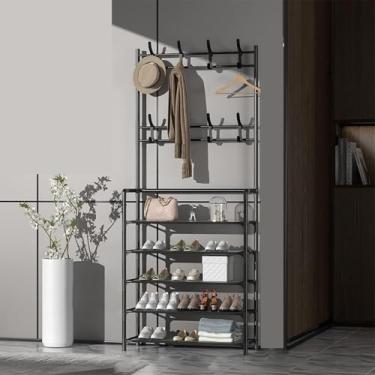 Imagem de Cabideiro De Metal De 4/5 Camadas Com Prateleira Cabideiro E Sapateira Entrada Hall Árvore Com Banco E Armazenamento De Sapatos Para Roupas Sapato Chapéu Bolsa, 80cm 5 Layer White