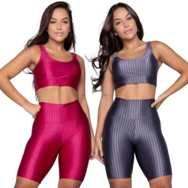 Imagem de KIT 2 Tops e Bermuda New Zig 3D Serra e Mar Conjunto de Academia-Feminino