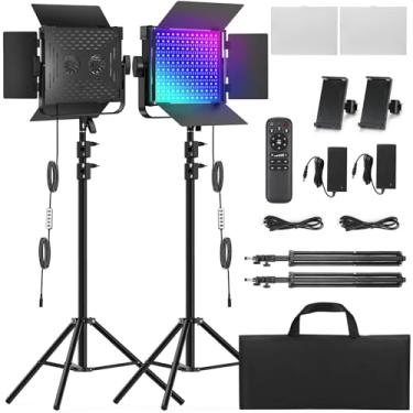 Imagem de Kit de iluminação de vídeo para fotografia RGB, 2 unidades de luzes LED bicolores de economia de energia para estúdio de vídeo com CRI 97+ regulável de 2300 K ~ 8500 K para filmagem, câmera, gravação