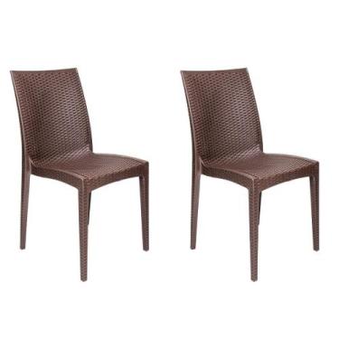 Imagem de Kit 2 Cadeiras Rattan Polipropileno Mesa Jantar Cozinha Varanda Jardim