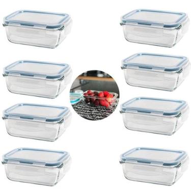 Imagem de Kit 8 Potes Vidro Hermetico Retangular 370 Ml Ad789654512137 - Ad Impo