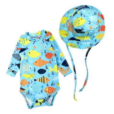 Imagem de Kit Body + Chapéu Bebê Proteção Solar Praia Piscina Verão - Fofotinhos