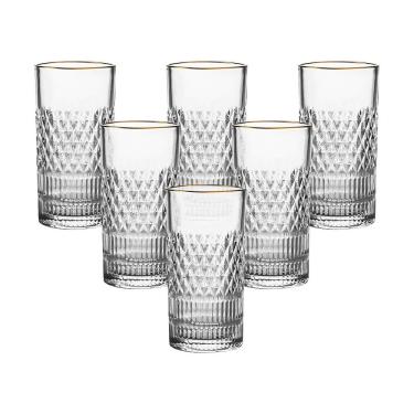 Imagem de Jogo de Copos Altos L'Hermitage Esplanada 350ml com Borda Dourada em Cristal Ecológico - 6 Peças