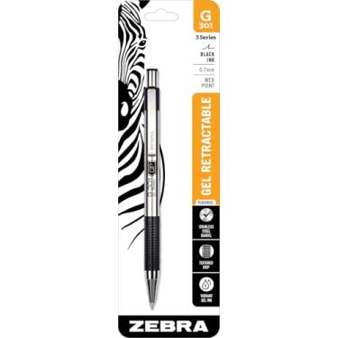 Imagem de Zebra Pen Caneta de tinta gel retrátil G-301, barril de aço inoxidável, ponta média, 0,7 mm, tinta preta (pacote com 1)