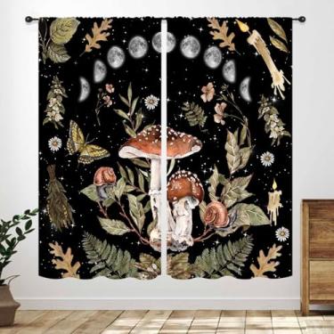Imagem de Cortinas de cogumelo, boho, vintage, flores silvestres, góticas, bruxas, enluaradas, plantas de janela, tratamentos para cozinha, quarto, sala de estar, 106 x 137 cm