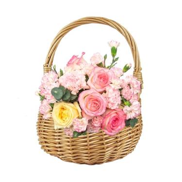 Imagem de Cesta de vime para meninas – Cesta de vime com alças removíveis para jardim, casamento, acampamento ao ar livre