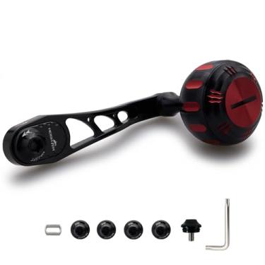 Imagem de HEIGHTEN Carretel de pesca de 65 mm/75 mm para Shimano Daiwa Abu Garci Penn Kastking Lew's Baitcasting Reel Power Crank Acessório (preto e vermelho, cabo de 65 mm/75 mm botão de 35 mm) (0987)