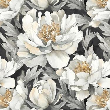 Imagem de Safiyya Papel de parede de contato floral preto e branco descasque e cole 43,9 cm x 500,4 cm Papel de parede autoadesivo removível para quarto, banheiro, rolo de vinil