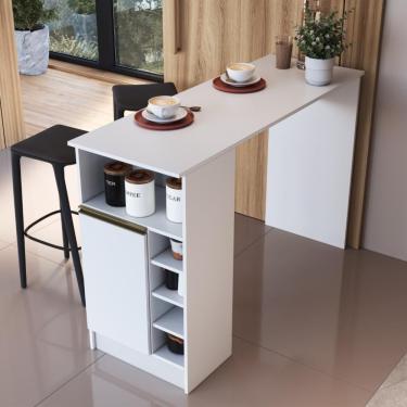 Imagem de Bancada Balcão Para Cozinha 140cm 1 Porta Com Nichos Atenas Fidelitá Branco
