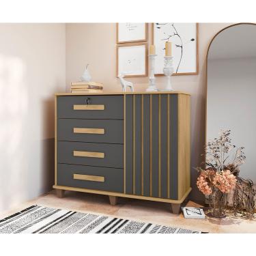 Imagem de Cômoda Sapateira Grécia Com Chave 1 Porta 4 Gavetas Ripado Cinamomo/grafite