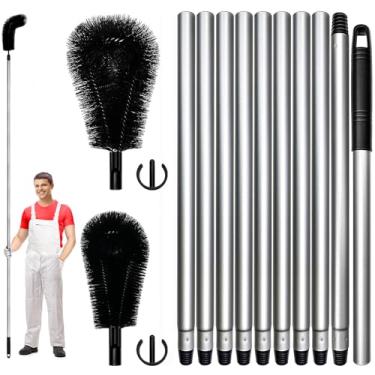 Imagem de Ferramenta de limpeza de calha de 3 m, escova de calha recentemente atualizada, com 2 cabeças de escova, limpa facilmente folhas e detritos do telhado, preta