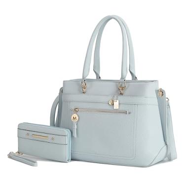 Imagem de MKF Collection Bolsa sacola com carteira de pulso para mulheres, bolsa tiracolo de couro vegano com alça superior da Mia K, Gardênia azul claro, Large