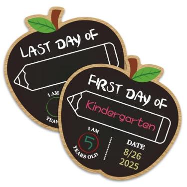 Imagem de WALENGIF Quadro negro do primeiro e último dia de aula, 25 cm, dupla face, reutilizável, placa de volta às aulas para crianças, meninas, meninos, pré-escolar, pré-escolar, pré-escolar, 1ª série