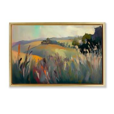 Imagem de Stupell Industries Paisagem de Planícies Tranquil Gold Framed Floater Canvas Wall Art Design por Elara Yasna, 17 x 25
