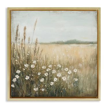 Imagem de Stupell Industries Arte de parede em tela flutuante com moldura dourada Daisy Dream Landscape da Petal Prints Design, 63 x 63 cm
