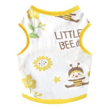 Imagem de HRTTSY Camiseta para cachorro pequeno fofo filhote de cachorro gato roupas de algodão macio sem mangas camisetas para cães pequenos gatos verão colete camiseta camiseta chihuahua yorkie shih tzu roupas para animais de estimação (abelha amarela, PP)