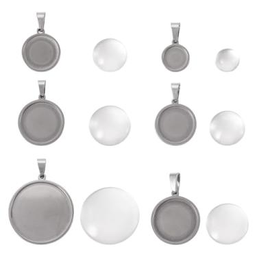 Imagem de Spritewelry Bandejas com pingente de bisel geométrico transparente em branco e conjunto de cúpulas de cabochão de vidro transparente, bandejas quadradas ovais redondas para fazer joias de casamento e