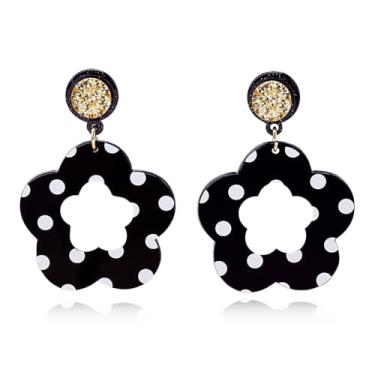 Imagem de YasiIm Brincos de pingente de borboleta chiques feitos à mão com borla de bolinhas, brincos pendentes de cristal brilhante redondo com estrela oca e gancho de flor para mulheres, Large, Acrílico, Sem