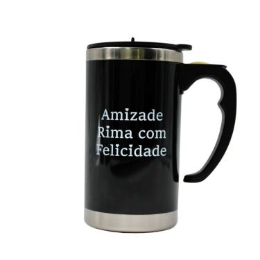 Imagem de Caneca Mixer Misturadora Inox 450 Ml Com Tampa A Pilha Preto