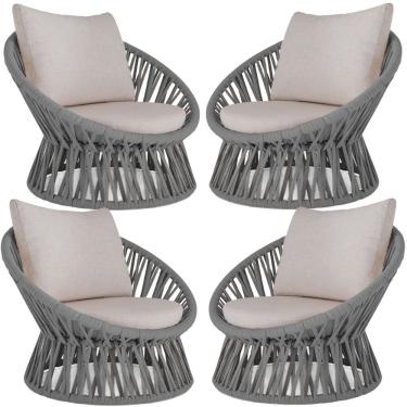 Imagem de 4 Poltrona Área Externa Monza Alumínio Pintura Corda Náutica Prata