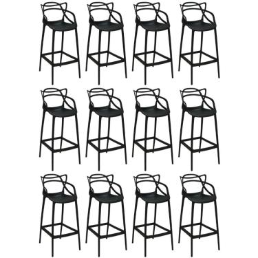 Imagem de Kit 12 Banquetas Allegra Com Encosto Design Cozinha/bancada - Preto