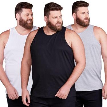 Imagem de Kit 3 Regata Plus Size Masculina Lisa - Daze Modas, G4, Preto cinza br