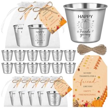 Imagem de RZJSLSHANHAI 36 conjuntos de copos de shot Happy Friendsgiving Outono, Abóbora, Aço Inoxidável, 34 g, Copo de Ação de Graças com etiqueta de agradecimento, barbante, lembrancinha de festa de Ação de